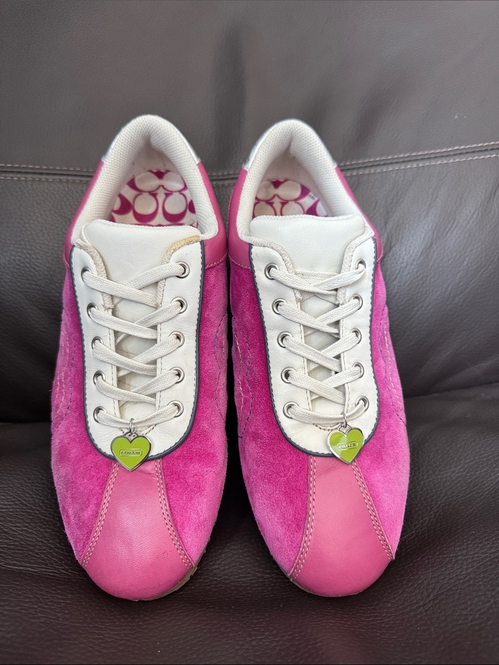 Y2K Coach Pink Suede & Leather Low-Top Sneakers with White Trim